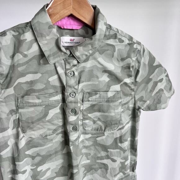 Vineyard Vines Margo Utility Dress Girls size medium Military green camouflage - Picture 2 of 5
